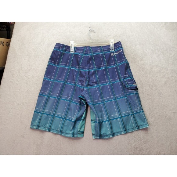 Hurley Phantom Board Shorts Mens 34 Blue Plaid Polyester Cargo Pocket Drawstring - Picture 2 of 8